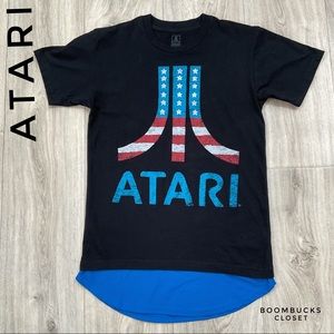 Atari Logo Retro Gaming T Shirt. USA Flag print/ design 4th of July Gamer